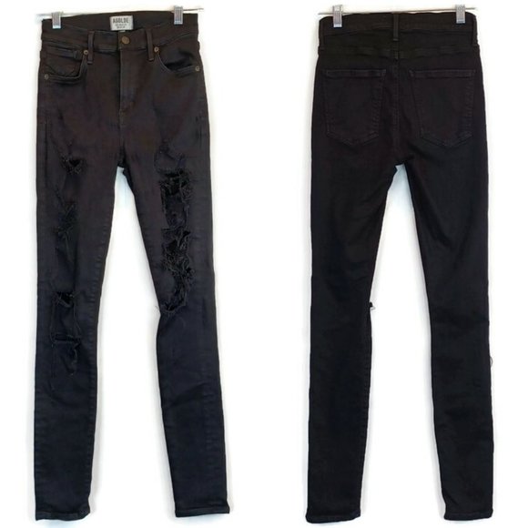 AGOLDE Women's Black Ripped Skinny Leg Stretch High Rise Denim Jean Destroyed 25 - Picture 2 of 12